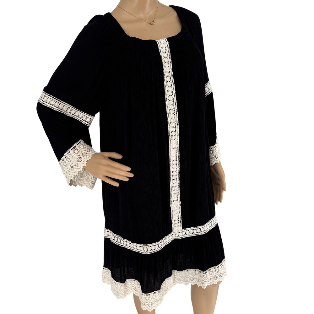 Karen Kane Garden Party Mixed Lace Dress Black Cream Boho Rayon 2L55196 Mens L